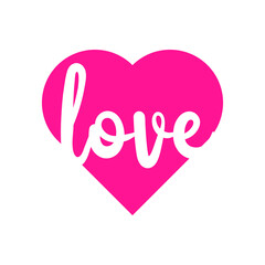 Día de San Valentín. Logotipo con texto manuscrito love en corazón en color rosa