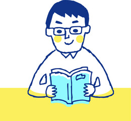 本を読んでいるメガネの男性