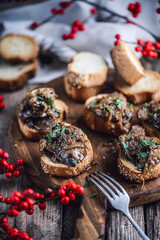 Rabbit liver crostini appetizer.style rustic