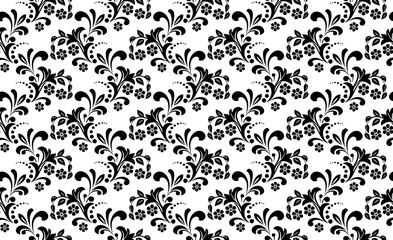 Flower pattern. Seamless white and black ornament. Graphic vector background. Ornament for fabric, wallpaper, packaging