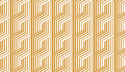 Abstract geometric pattern with stripes, lines. Seamless vector background. White and gold ornament. Simple lattice graphic design