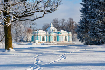 Grotto pavilion in Catherine park in winter, Tsarskoe Selo (Pushkin), Saint Petersburg, Russia