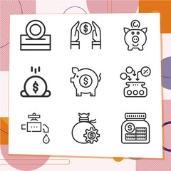 Simple set of 9 icons related to ryan