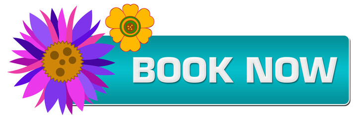 Book Now Turquoise Floral Left Horizontal 