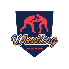 wrestling logo with text space for your slogan tag line, vector illustration