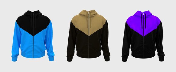 Windrunner jacket mockup in front view, isolated on white background, 3d rendering, 3d illustration © Febriana