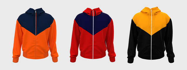 Windrunner jacket mockup in front view, isolated on white background, 3d rendering, 3d illustration © Febriana