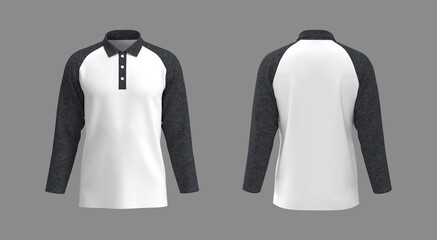 Raglan collared shirt mockup 3d rendering, 3d illustration
