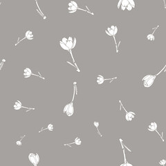 Vector white crocus flowers repeat pattern background