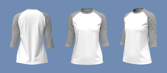 Half-sleeves raglan t-shirt mockup, 3d illustration, 3d rendering