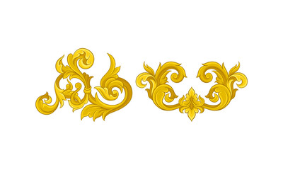 Baroque Golden Elements with Scroll and Swirl Vector Set