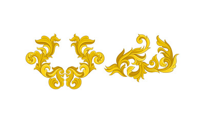 Fototapeta premium Baroque Golden Elements with Scroll and Swirl Vector Set