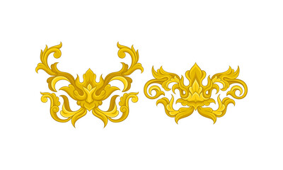 Golden Baroque Elements with Scroll and Swirl Vector Set