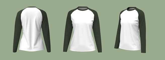 Long-sleeves raglan t-shirt mockup, 3d illustration, 3d rendering