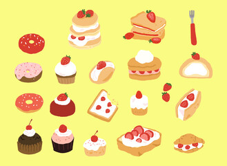 set of cakes and desserts