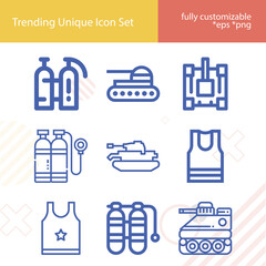 Simple set of military vehicle related lineal icons.