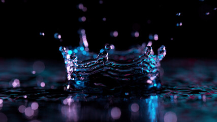 Abstract water crown shape illuminated by neon lights