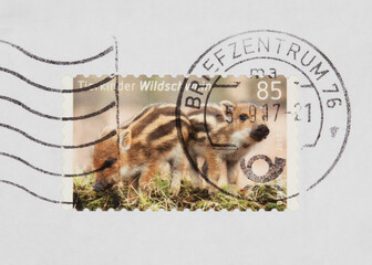 briefmarke stamp gestempelt cancel frankiert used vintage retro ferkel 85 frischlinge wildschwein...