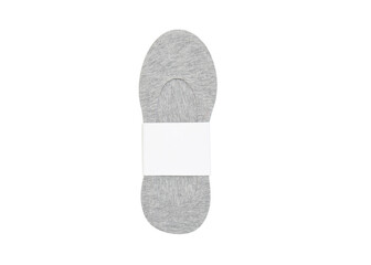 Gray color short mini socks mockup for design isolated on white background. Set of short socks for sports as mock up and label for advertising, logo, branding. Pair sport cotton socks.