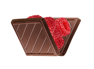 Chocolate and raspberries  isolated on white background with clipping path