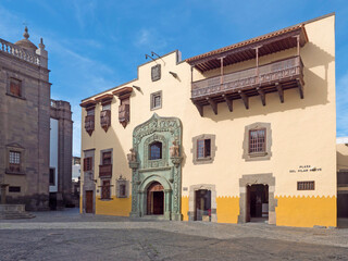 Historic house museum of Christopher Columbus Casa de Colon at square Plaza del pilar nuovo at old...