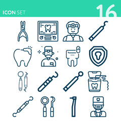 Simple set of 16 icons related to medical practitioner