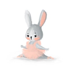 Cute ballerina, ballet girl baby bunny in a ballet dress.