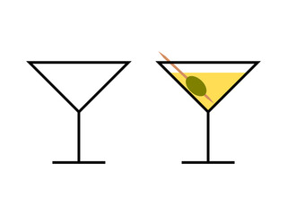 Liquor Cocktail Glass Icon Set. Vector Image.