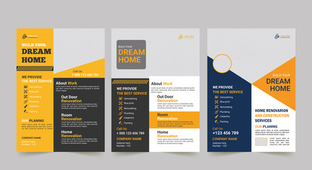 Modern Construction Flyer Background Design. Corporate construction tools cover a4 flyer template. Flyer Design Set.