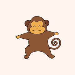 Monkey doing yoga. Asanas. Yoga poses. Charging. Exercises. Warm up. Physical Education. Vector hand-drawn doodle illustration.