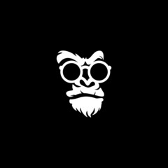 gorilla, ape head using glasses, vector logo illustration