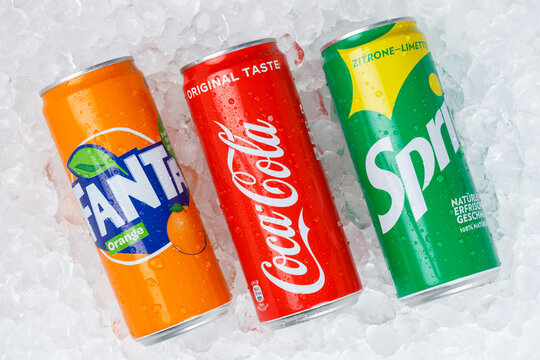 Coca Cola Coca-Cola Fanta Sprite products lemonade soft drink in can ice  cubes Stock 写真 | Adobe Stock