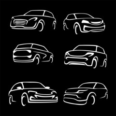 Collection of Automotive car logo design with concept sports vehicle icon 
silhouette on black background. Vector illustration.