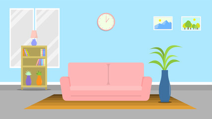 Living room interior. Home interior with pastel color in  flat style vector illustration
