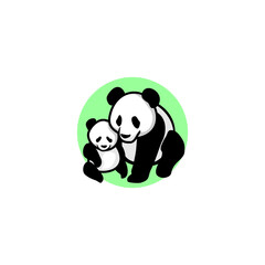 Cute mother Panda bear and baby Logo design vector template. 
Funny adorable animal Logotype concept icon.