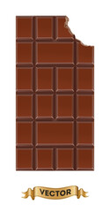 Chocolate bitten bars on white background, realistic vector illustration