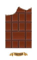 Chocolate bitten bars on white background, realistic vector illustration