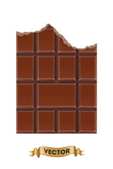 Chocolate bitten bars on white background, realistic vector illustration