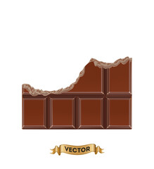 Chocolate bitten bars on white background, realistic vector illustration
