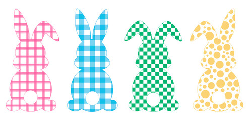 Set easter bunny silhouettes plaid vector illustration