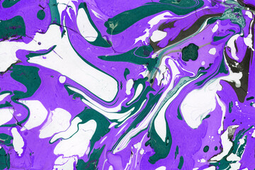 Colorful marble ink texture on watercolor paper background. Marble stone image. Bath bomb effect. Psychedelic biomorphic art.