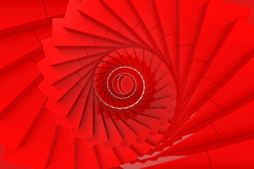 3d rendering. Red twirl swirl art stairs background.