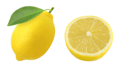 lemon fruit and sliced isolated on white background.