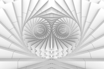 3d rendering. White illusion twirl swirl art in Heart shape wall background.