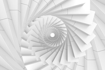 3d rendering. illusion decorating art of White spiral stairs background.