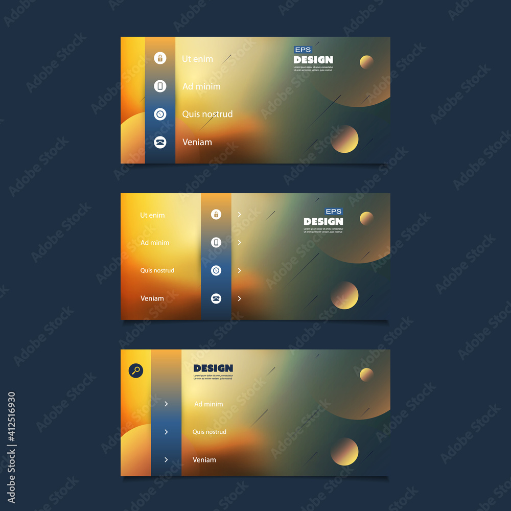 Wall mural set of abstract colorful blurred header, banner or user interface templates for web or app developme