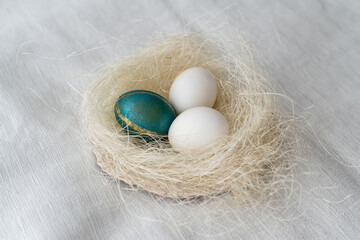 Easter concept. Easter decoration with painted easter eggs on a white background