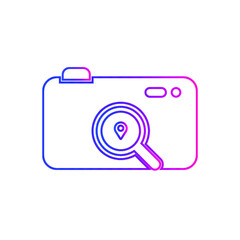 Studio location, camera pin, photography address and location icon. Photo studio map location icon.