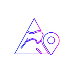 Hill, Mountain icon. Hill location, mountain location icon. hill tracking, pin, gps, map, street, direction icon with vector illustration, flat style, two color, color circle, black shape and line.