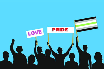 Vector illustration of the crowd that is expressing its attitude regarding to Agender pride on white background. Love and Pride posters.